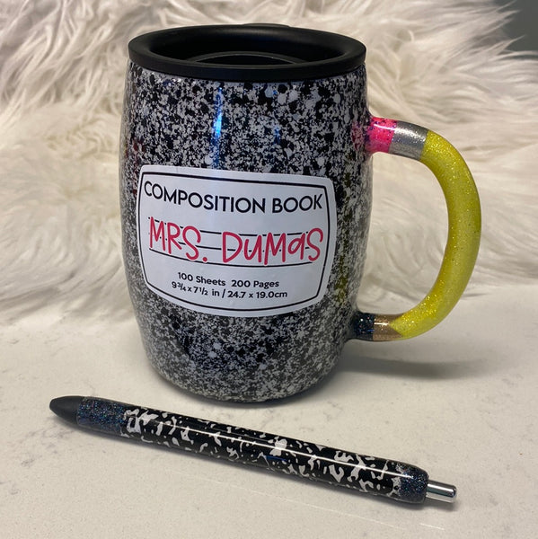 Composition Notebook Tumbler with Pencil handle (14oz mug)