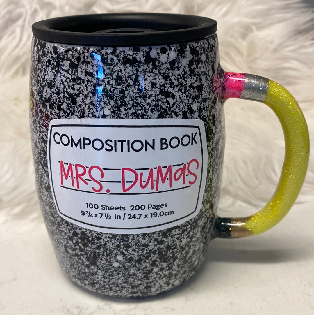 Composition Notebook Tumbler with Pencil handle (14oz mug)