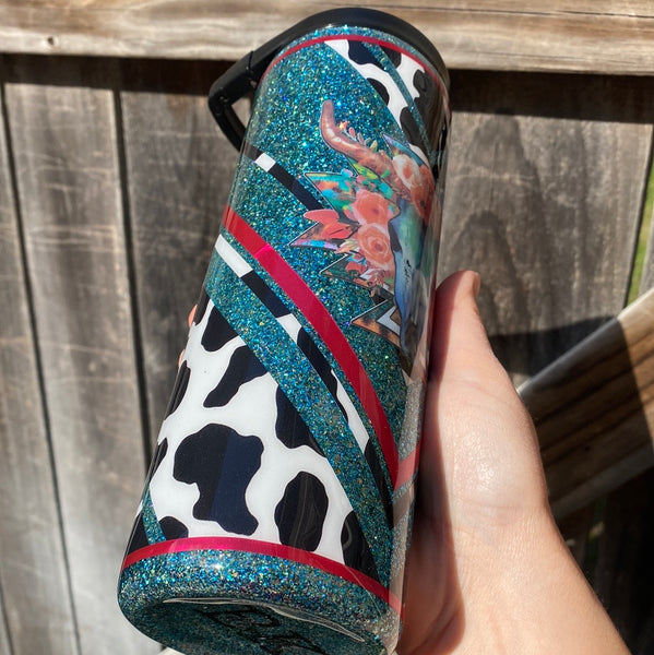 Floral Bull with cow print (20oz Skinny Duo Lids)