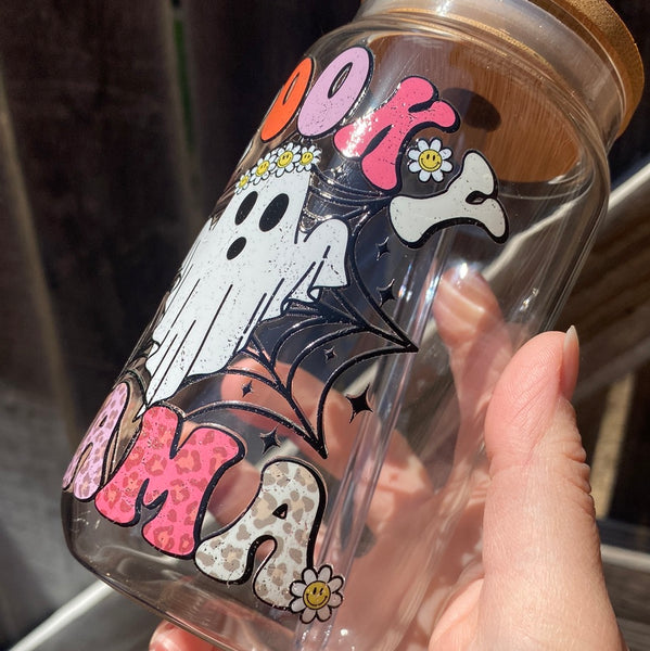 Spooky Mama 16oz Glass Tumbler with Bamboo lid