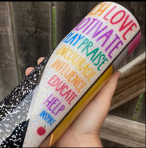 Teacher Glitter Epoxy Tumbler - Pencil and Composition Notebook Design (Made-to-order)