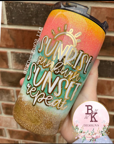 RTS {Sunrise, Sunburn, Sunset, Repeat} 4-in-one Tumbler and can/bottle cooler (45)
